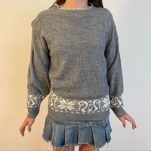 retro snowflake gray ski sweater medium